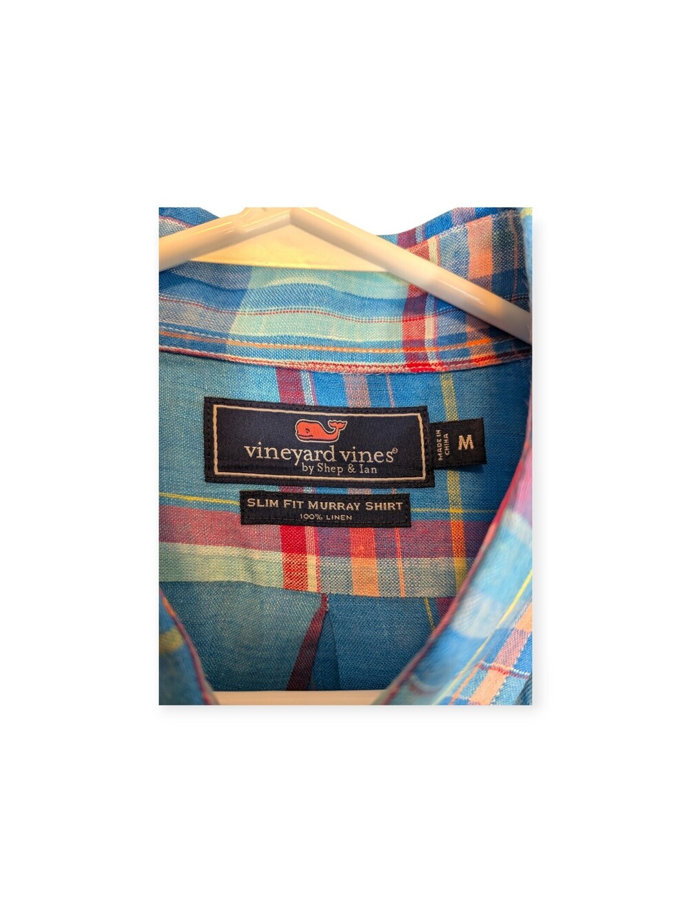 Vineyard Vines Murray Shirt Linen Plaid Blue Slim Fit Men's Medium Button Up - Picture 3 of 5